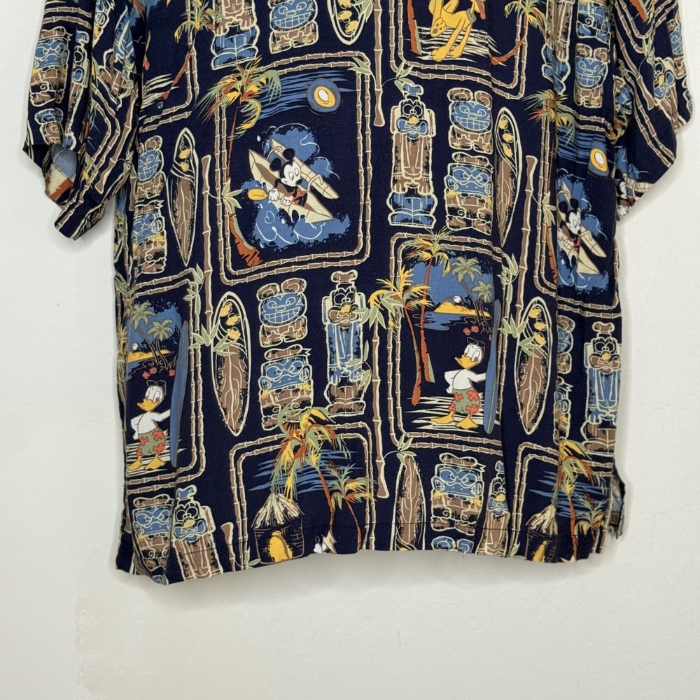 Disney Store Hawaiian Shirt Mens L Navy Rayon Tiki Surf Mickey Pluto Y2k 2000s View 4